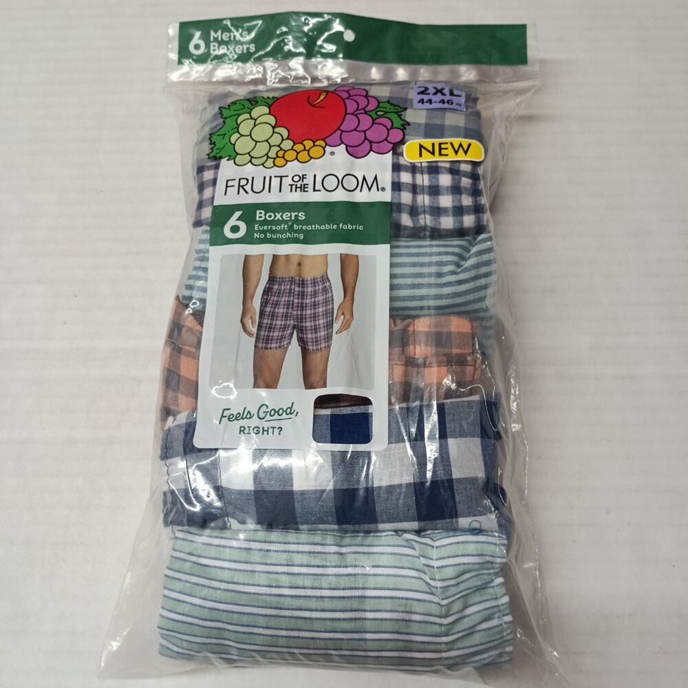 Fruit of the Loom Boxers Eversoft No Bunching Tagless 6 Pack Men's 2XL 44-46" in